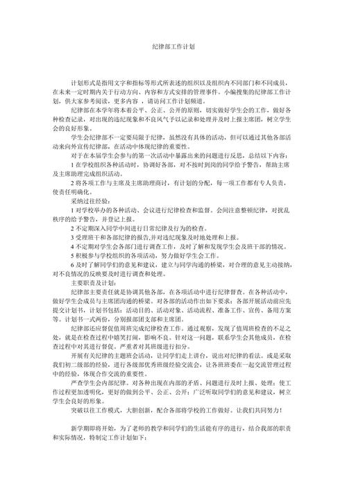 安全纪律部工作策划