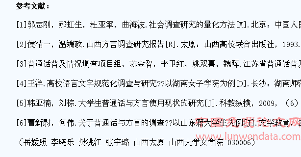 山西省高校大学生方言使用情况调查