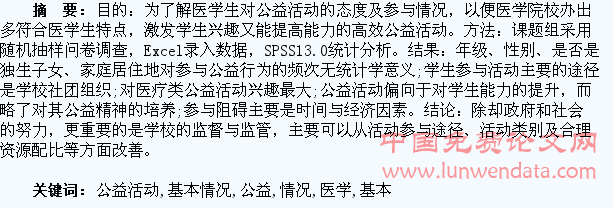关于医学生参与公益活动基本情况的调查