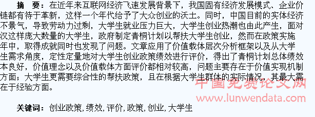 政府扶持大学生创业政策绩效评价