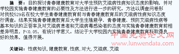青春健康教育对大学生预防艾滋病性病知识态度的影响分析