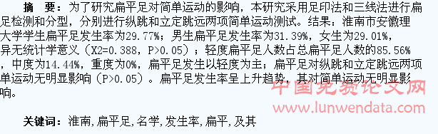 淮南某高校598名学生扁平足发生率及其对简单运动的影响研究