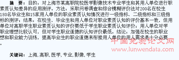 上海市某高职校医学影像技术专业学生职业素质认知差异测评
